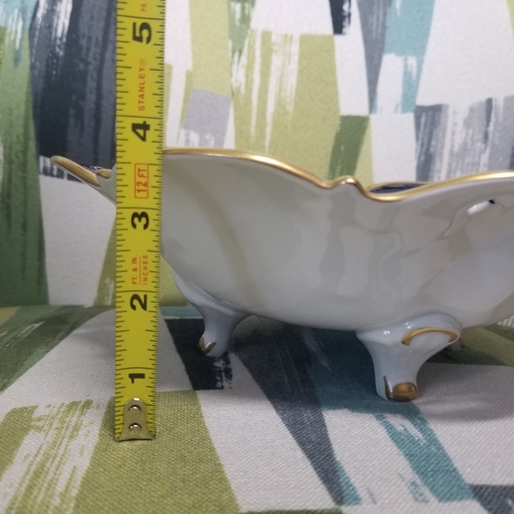 Reichenbach Echt Kobalt Blue Porcelain Serving Bowl Pierced With Feet And Rose - Picture 4 of 15